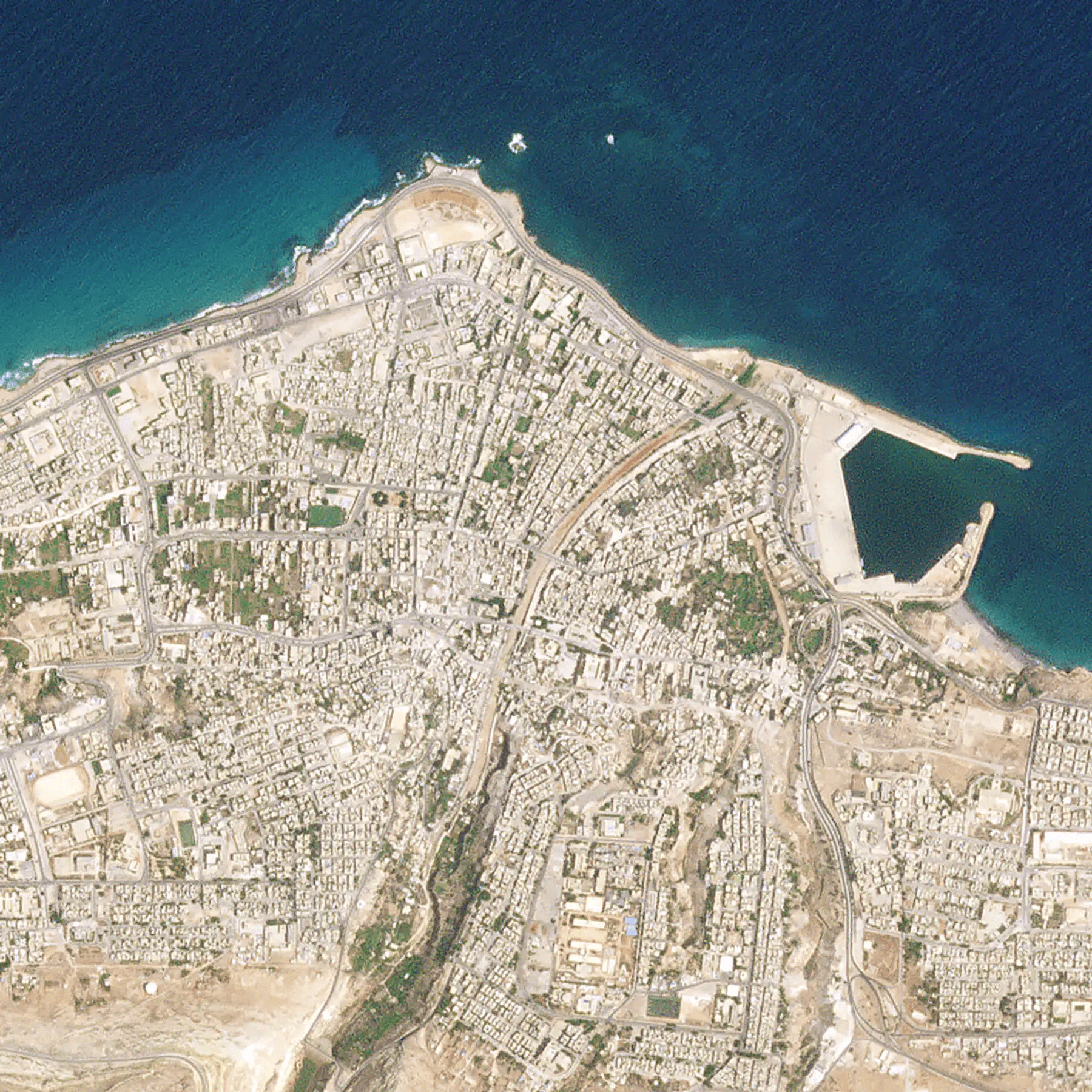 Satellite damage assessment map showing Libya flooding impact - example of automated geospatial analysis