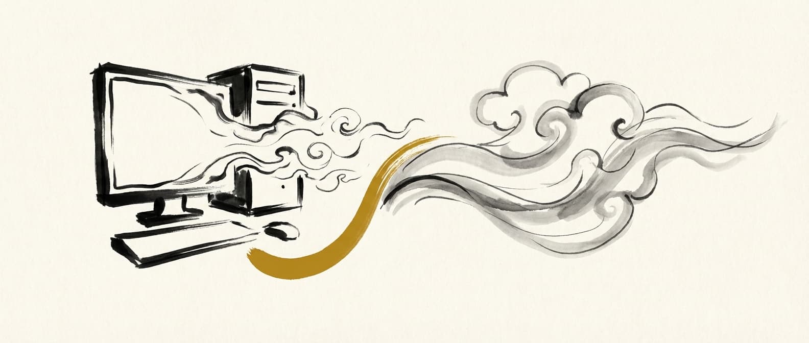 Sumi-e ink painting representing the transition from legacy ArcPy scripts to modern open-source geospatial tools