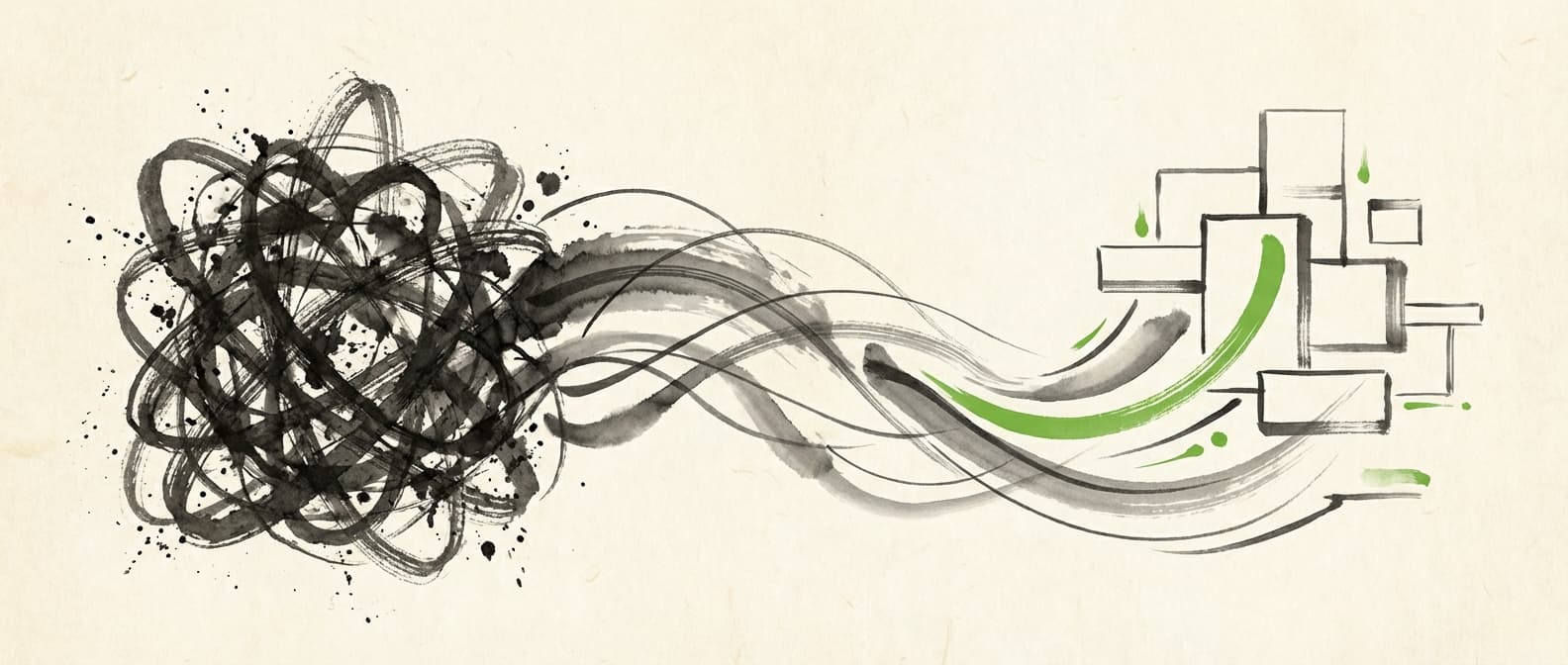 Sumi-e style illustration of ESRI migration journey