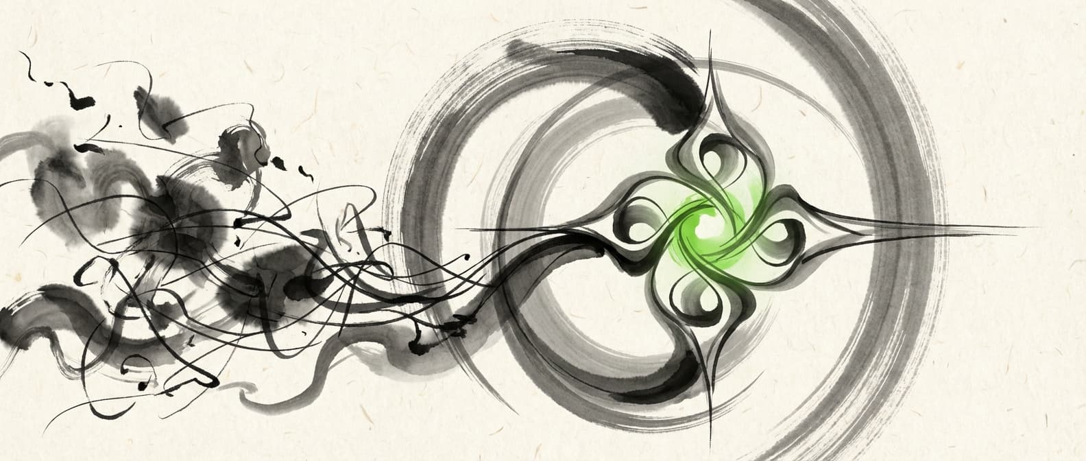 Sumi-e ink painting showing the pruning of excess - simplification and optimization