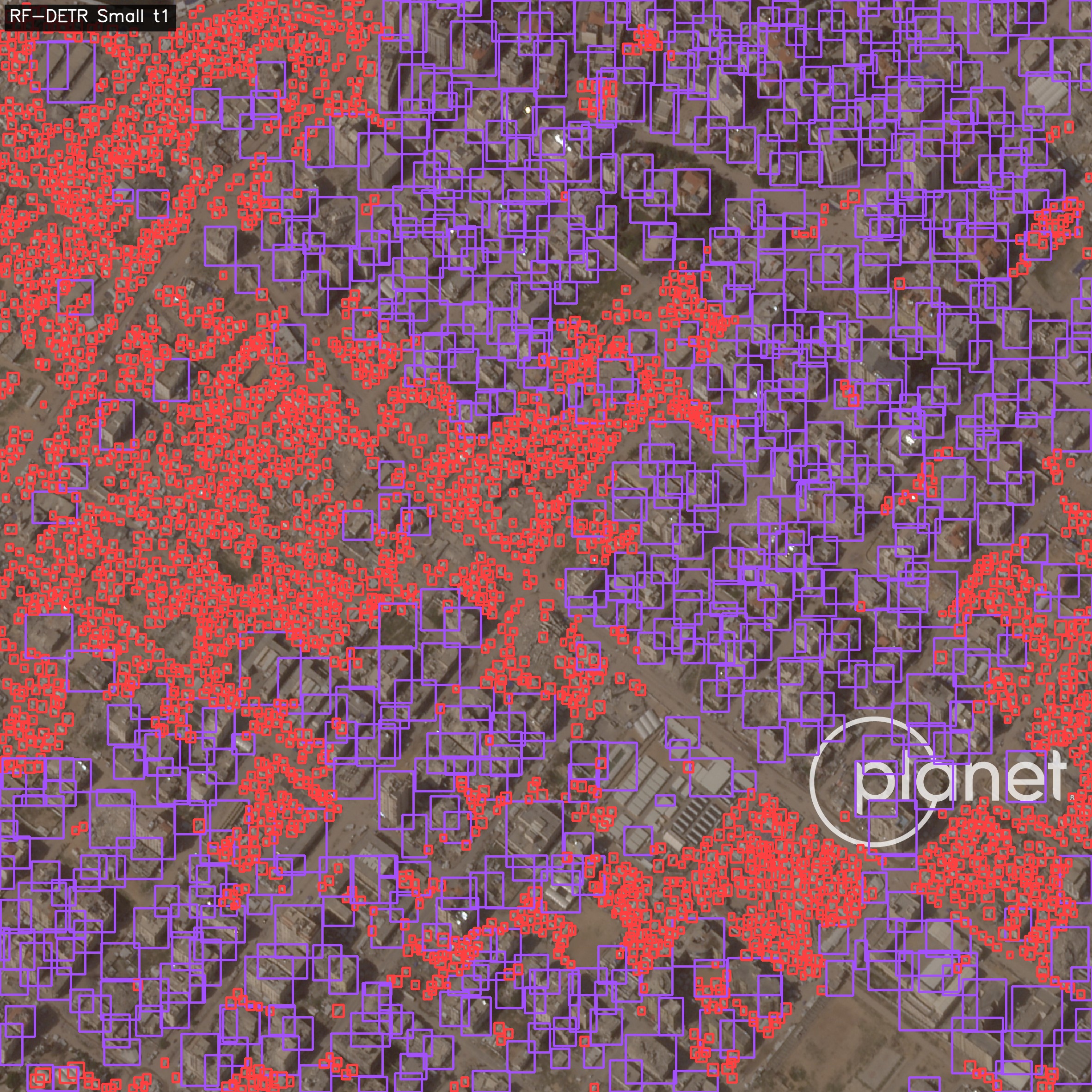 Red tents and purple buildings predicted in the familiar Gaza scene
