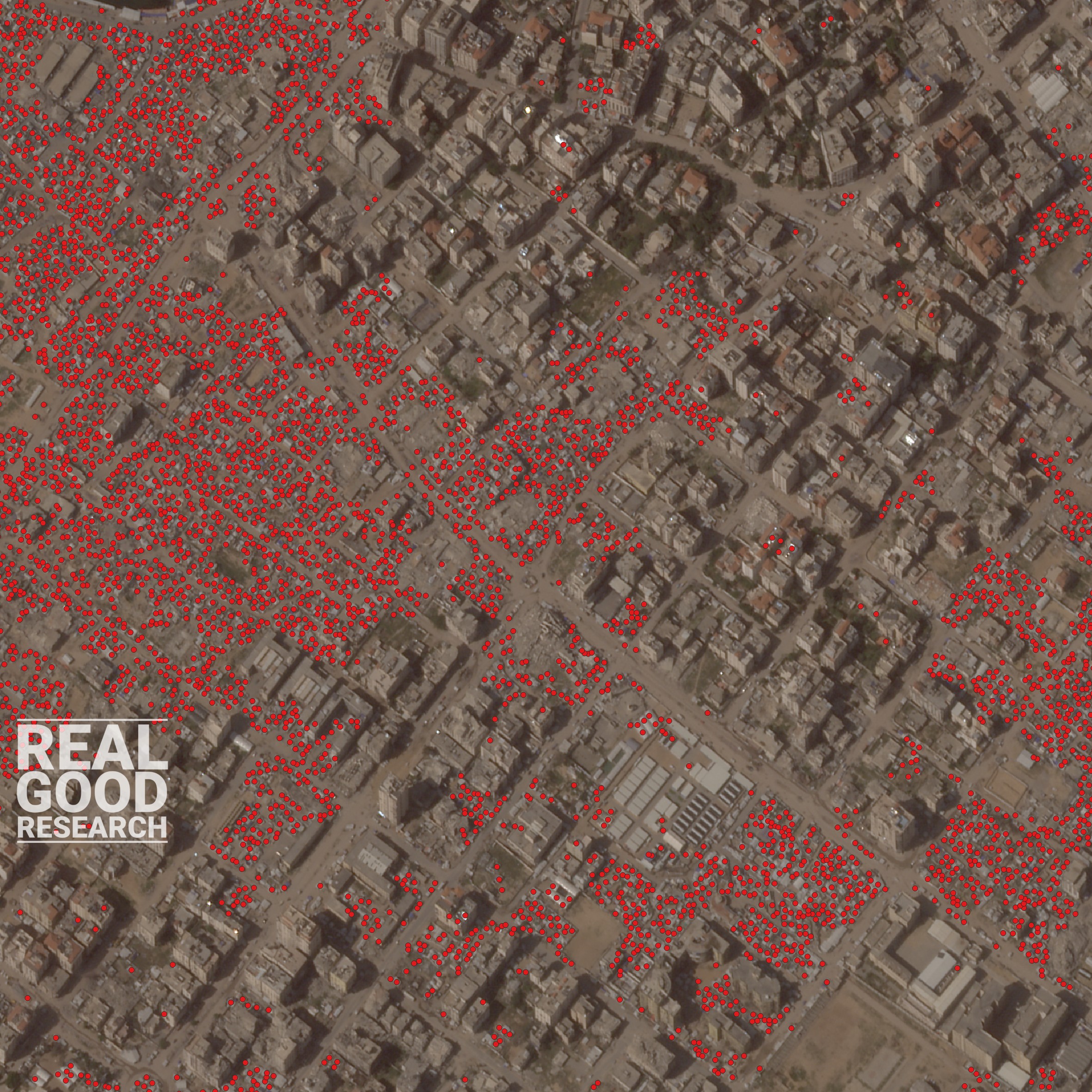 Reference prediction markers on the same Gaza extent